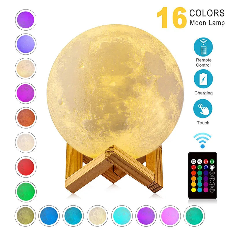 Moonlit Magic: 3D Print Time-table LED Moon Lamp – Perfect for Bedside or Desk!